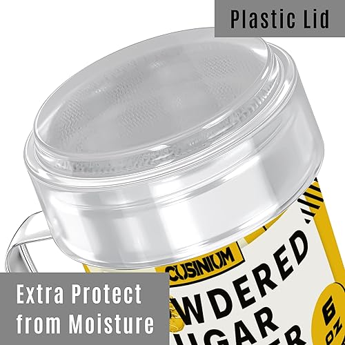 Miniatura 4 de CUSINIUM Mini agitador de azúcar en polvo de 6 onzas con asa, malla fina, con tapa de plástico, paquete de 2