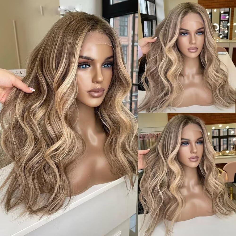Highlight Blonde Body Wave Human Hair Wigs For Women Glueless Wig HD Lace Front Wig Blonde Pre Plucked Hair Wigs #4/613 Color Brazilian Remy Hair Wig 150% Density Bleached Knots 24Inch