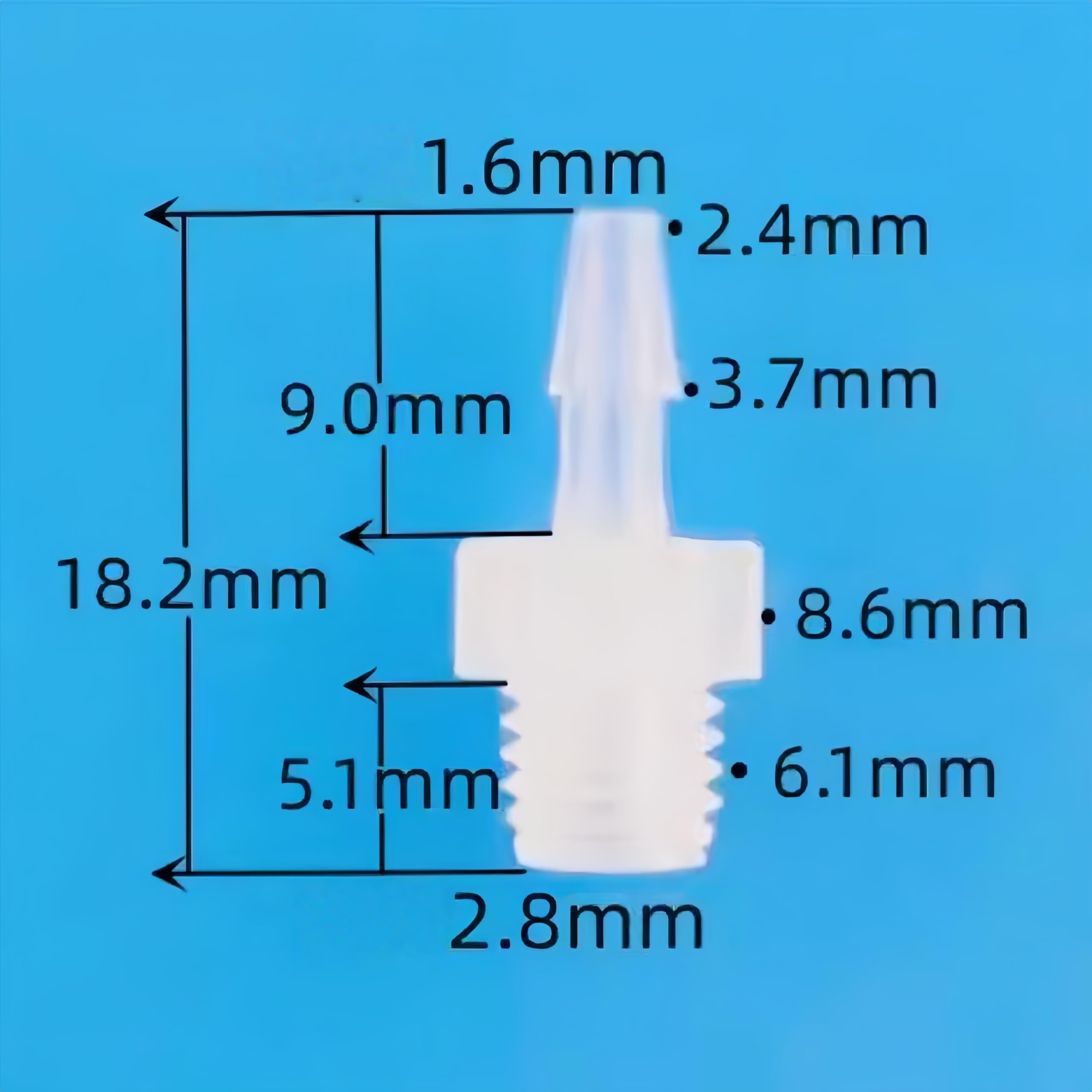 25 szt. męskich gwintowanych złączek kolczastych, 1/4-28UNF plastikowe złącza do węży wielokrotnego użytku do maszyn laboratoryjnych i spożywczych, średnica 2,4 mm (3/81.3 cm)