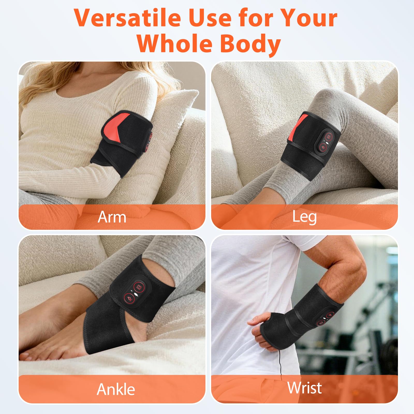Almohadilla Térmica Para Muñeca Inalámbrica Con Vibración, Soporte Térmico Para Muñeca Portátil Con Luz Roja 660nm, 3 Niveles De Calor, 3 Modos De Vibración, Batería Integrada 3000mAh, Longitud 69cm