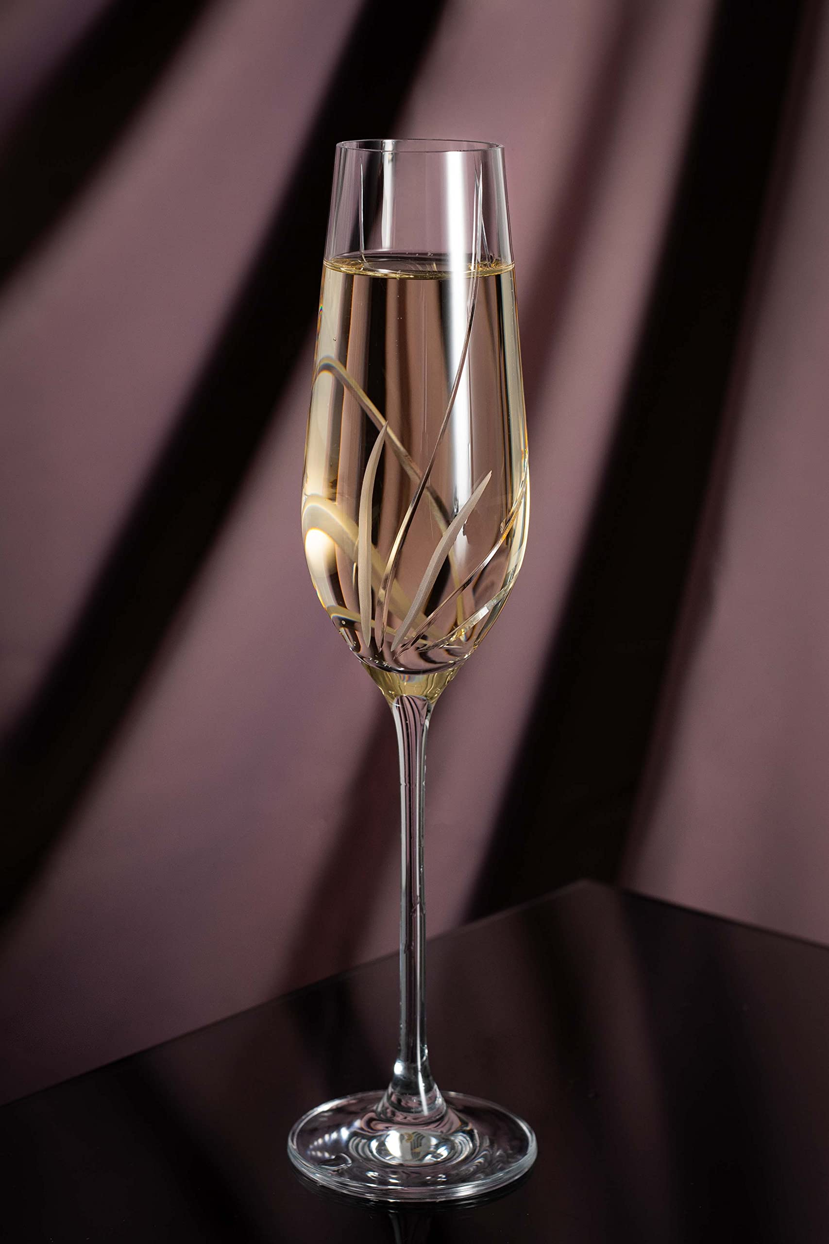 DIAMANTE Champagne Flutes Prosecco Glasses Pair with Meadow Hand Cut Design - Set of 2 Crystal Champagne Glasses in a Gift Box - Image 3