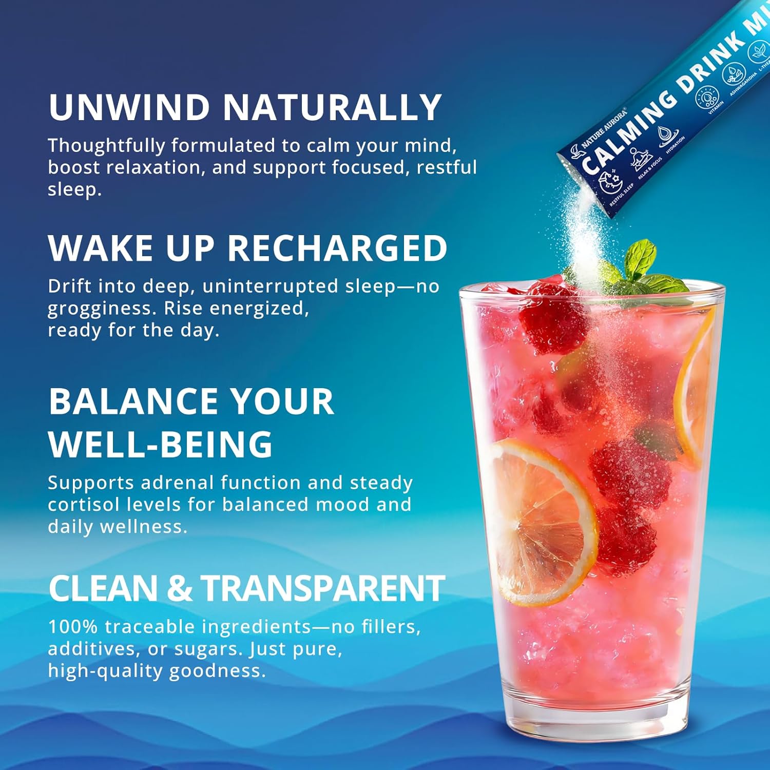 Cortisol Calm Drink Mix for Women & Men, Calm Magnesium Glycinate Powder with Electrolytes, Ashwagandha, L-Theanine & Mushroom | Hydration, Relaxation & Mood | Sugar Free, 30 Ct (Raspberry Lemonade)