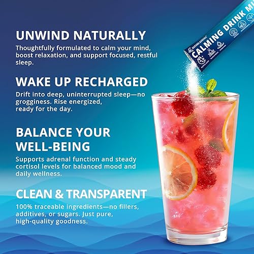 Miniatura 4 de Mezcla de bebida calmante Cortisol para mujeres y hombres, polvo de glicinato de magnesio calmante con electrolitos, ashwagandha, L-teanina y hongos
