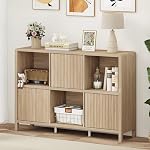 FATORRI 6 Cube Horizontal Bookshelf with 3 Doors, Modern Wood Book Shelf with Storage, Low Cubby Bookcase for Home Office (Light Walnut)