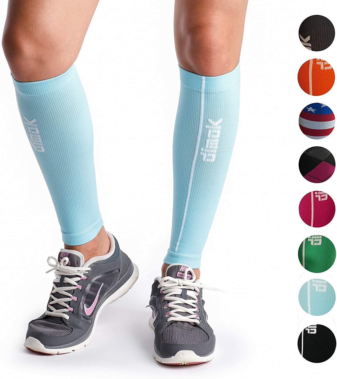 dimok Calf Compression Sleeves Pair - Leg Compression Socks for Calves Running Women Men - Best for Shin Splint Muscle Pain Better Circulation (Blue, L/XL)