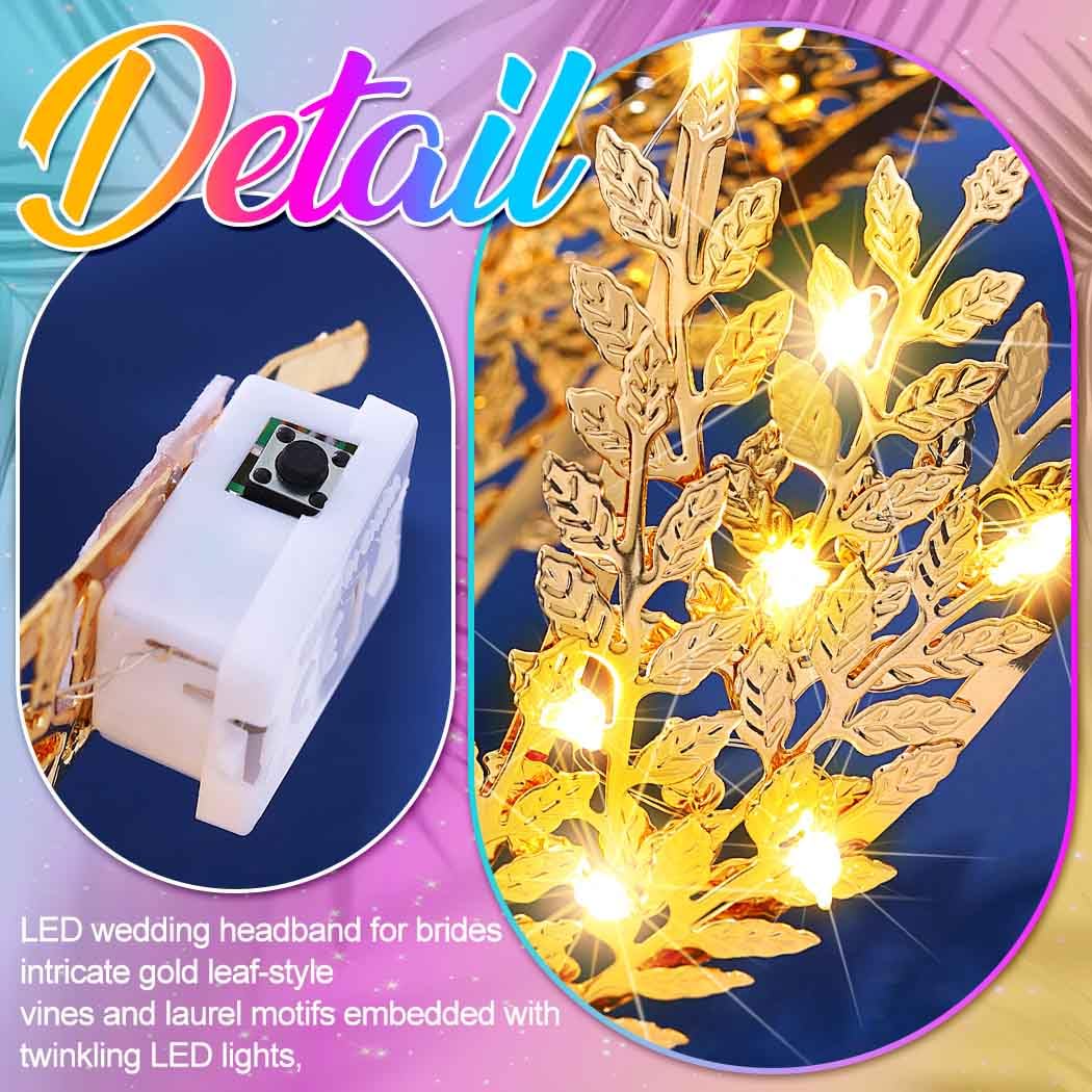 Zoestar Light Up Greek Goddess Headband LED Gold Leaf Crown Headbands Bridal Headpiece Hair Accessories for Women (Gold, One Size) - Image 4