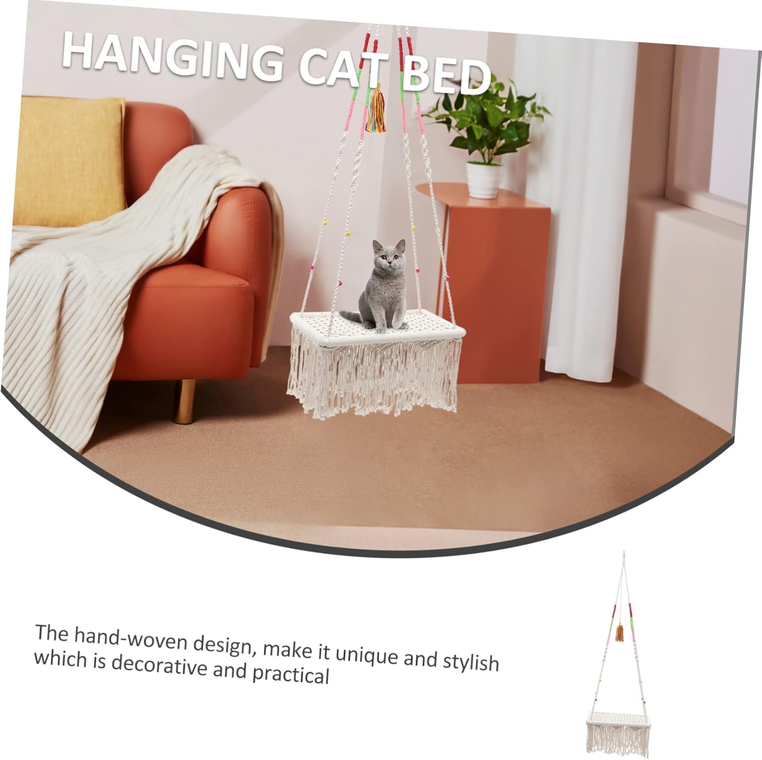 Hanging Cat Bed Macrame Design Bohemian Style Cat Hammock for Indoor Use Comfortable and Breathable for Kittens and Pets