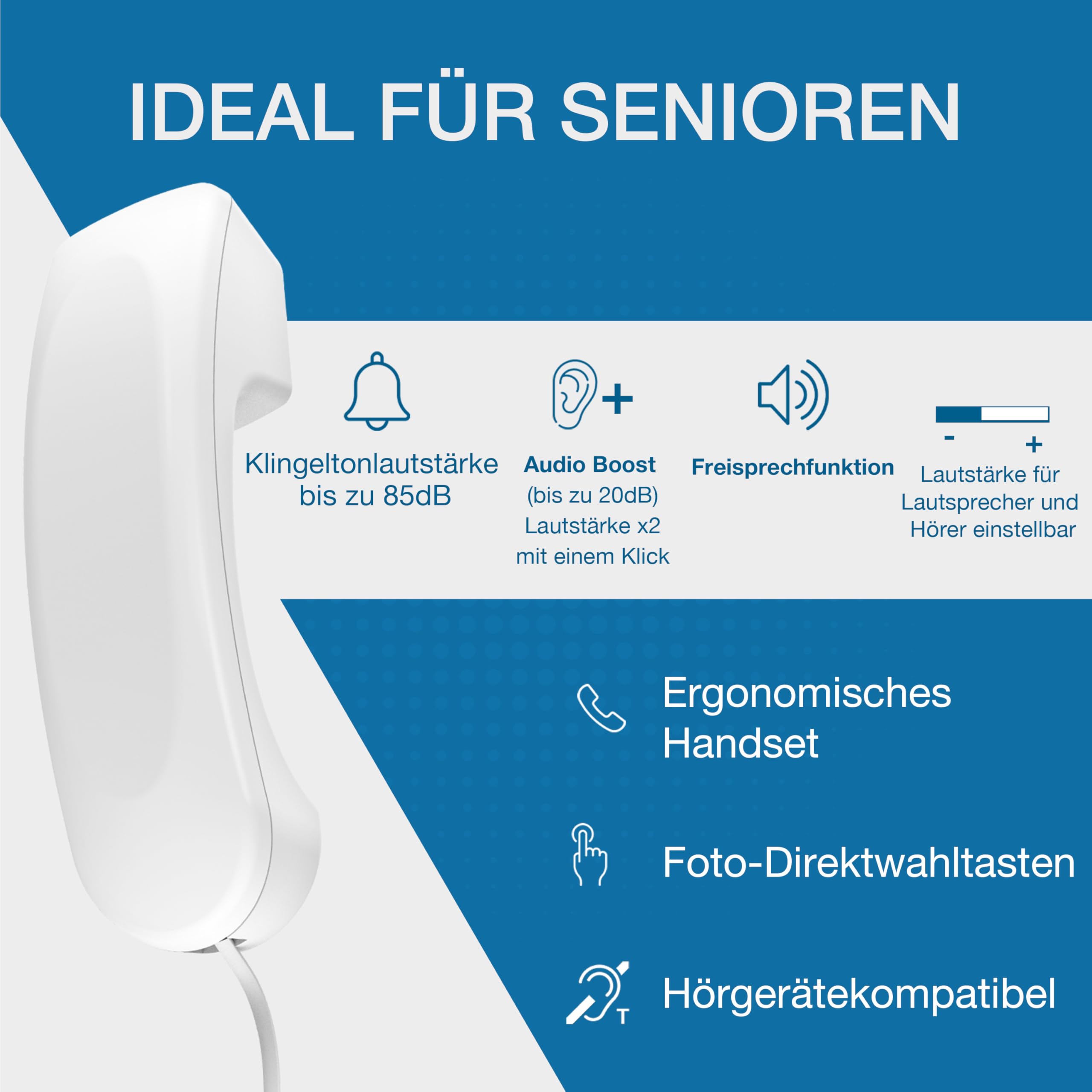 ALCATEL TMAX 10+ Schnurgebundenes Festnetztelefon für Senioren – Große Tasten – Audio Boost – Tasten mit Fotos – Freisprechen – Leuchtanzeige für Anrufe – Lauter Klingelton – Hörgerätekompatibel