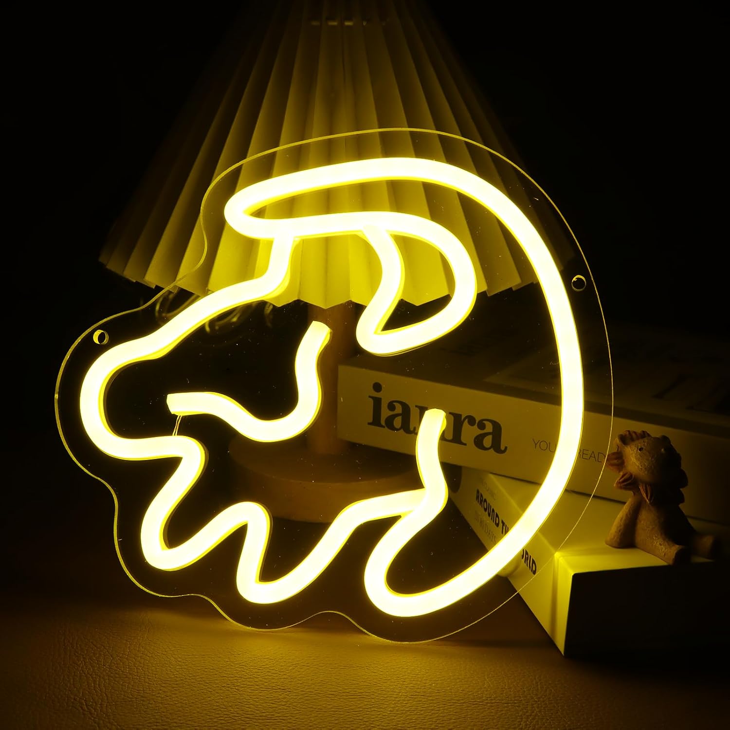 Animated Lion Neon Sign Light for Wall Decor, Dimmable Cartoon Led Lion Neon Light for Bedroom, Children's Room,Game Room Decor, LED Neon Signs Bar Club Party Gifts Art for Boys Girls (Yellow)