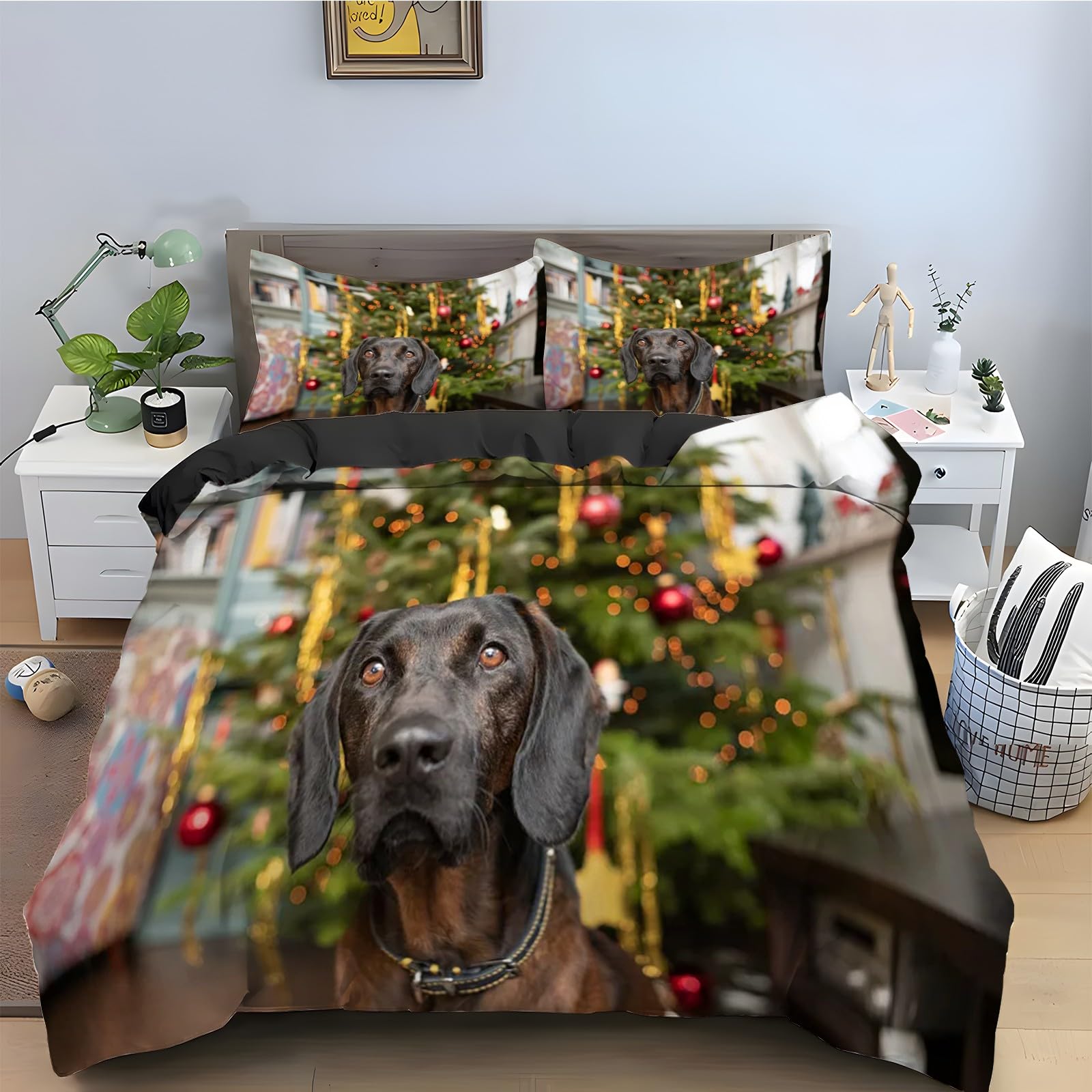 Parure de Lit 240 x 260 en Microfibre Douce Housse de Couette Chien de Moscou Durable