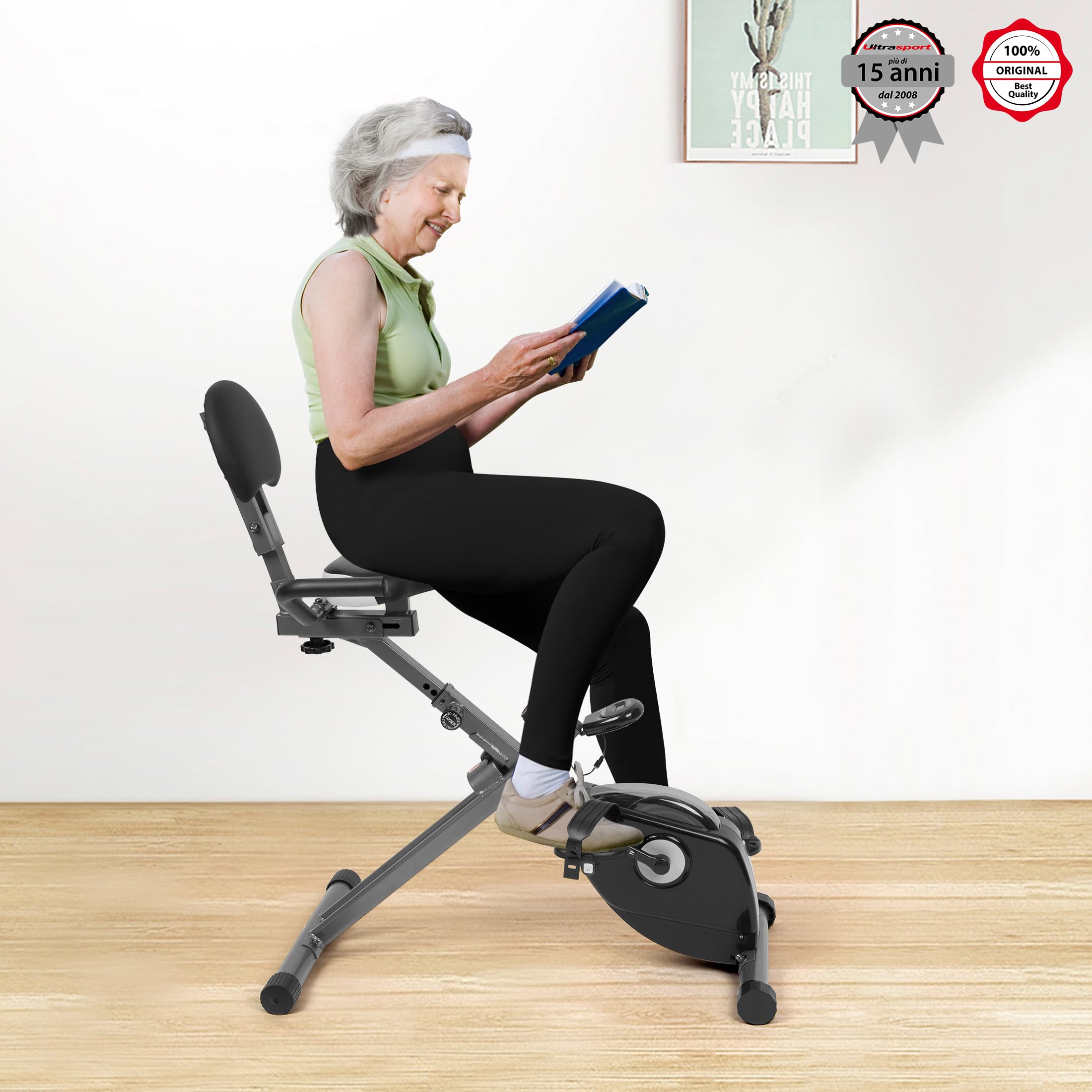 Ultrasport Anziano Forma Fisica, Vitality Trainer, Anziano F-Bike, Mini Allenatore Trasversale, Cyclette reclinata, Pieghevole