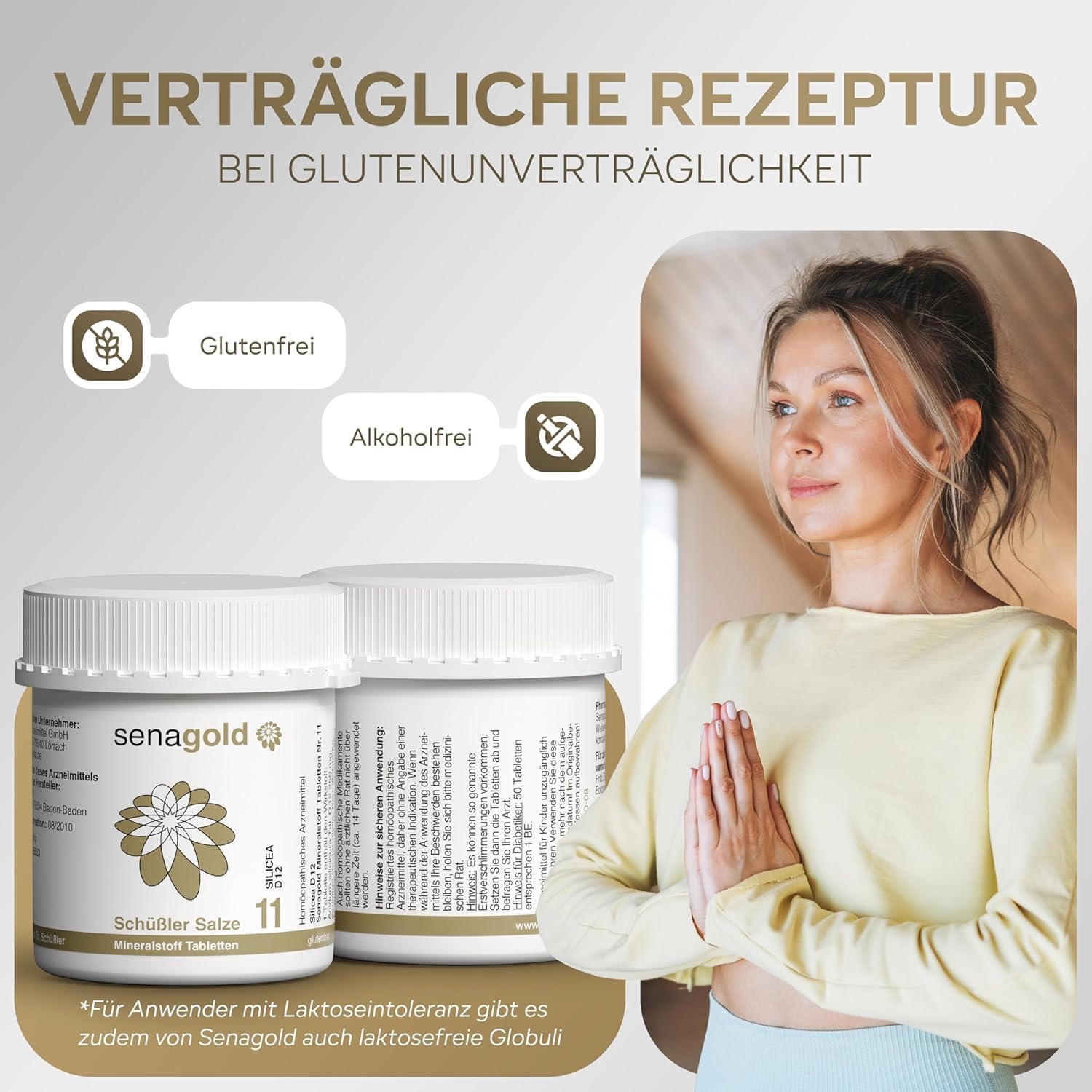 Senagold Schüssler Salze Nr. 11 – Silicea D12 – 3x400 Tabletten – Das Salz der Haare, der Haut und des Bindegewebes – gluten- & alkoholfrei – hergestellt nach Homöopathischem Arzneibuch in Deutschland