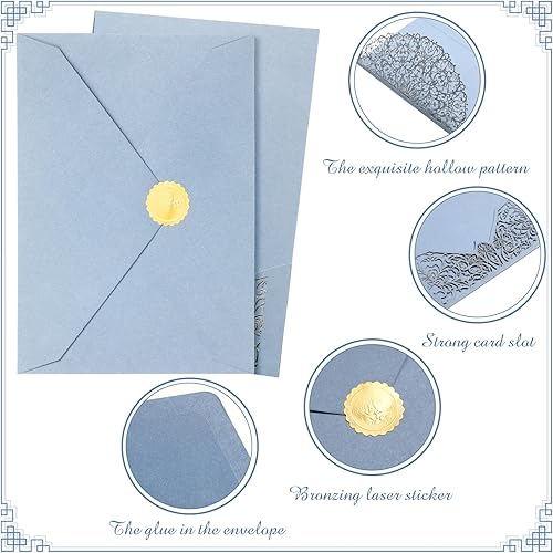 Miniatura 3 de PerKoop Juego de 100 invitaciones de boda cortadas con láser de 5 x 7 con sobres y calcomanías de sello de cera, tarjetas de invitación de boda en