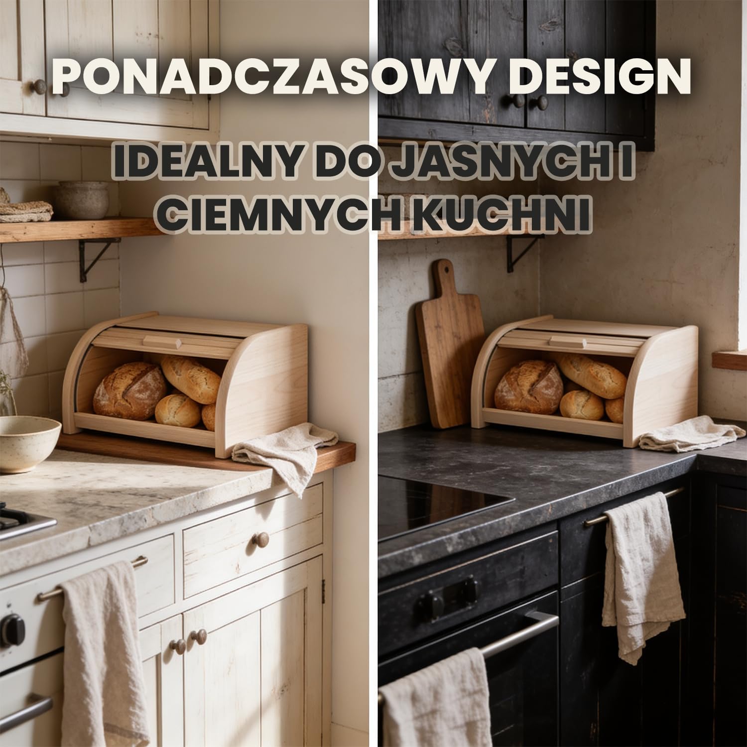 Chlebak bukowy z roletą naturalny nielakierowany 30,5x26x15,5 cm | 30,5 x 26 x 15,5 cm, Drewno bukowe, Porządek w kuchni, Pokrywa rolltop, Do pieczywa, Oszczędza miejsce
