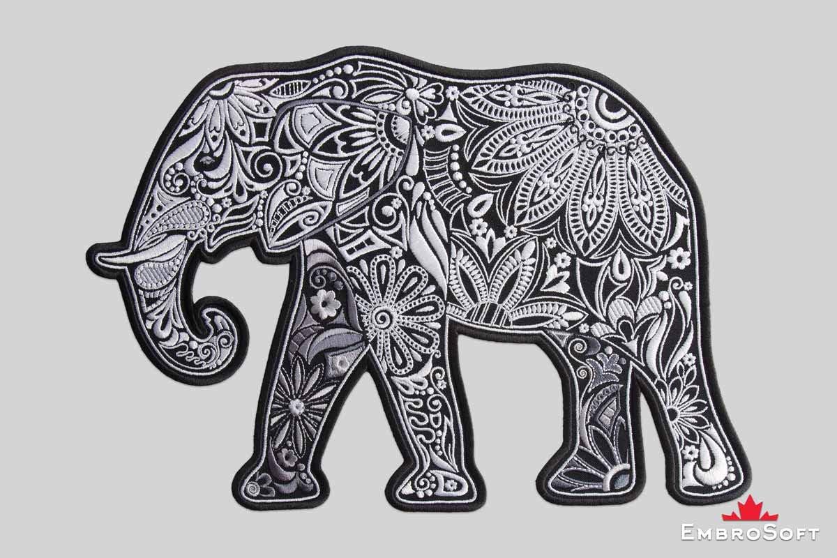 Patterned Elephant Embroidered Patch Iron On (11.8" x 8.3", Turned to The Right Side)