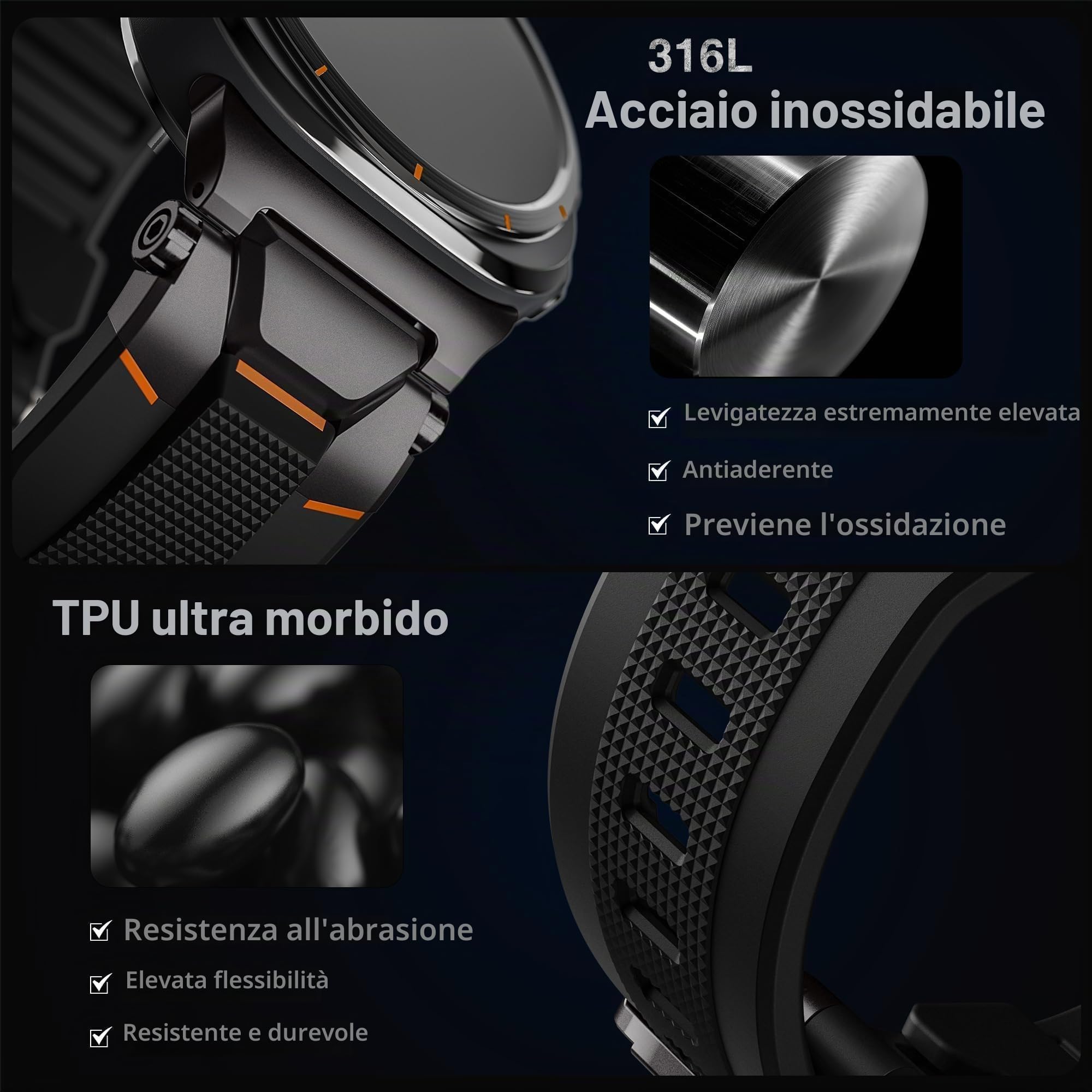 ULTIMAL Band Compatible with Samsung Galaxy Watch Ultra 47mm Strap, Sport Watch Stainless Steel Replacement Band for Galaxy Ultra Watch Rugged Premium TPU & Metal