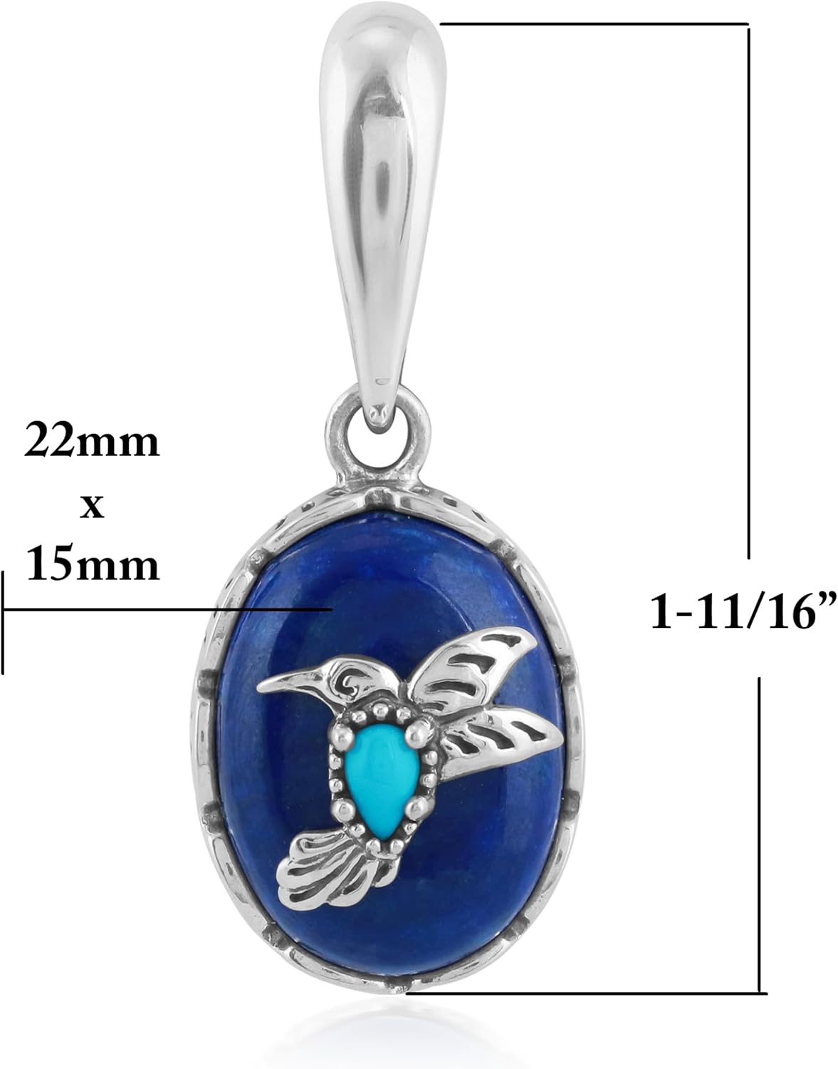 American West Jewelry Sterling Silver Women's Pendant Enhancer Choice of Gemstone Color Hummingbird