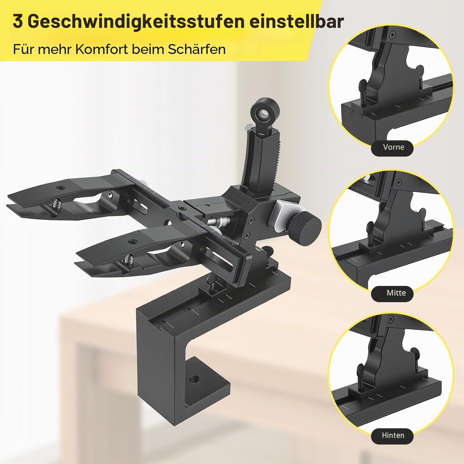 Präzisions Messerschärfe, Manuelles Messerschärfsystem aus CNC Aluminium mit 360° Flip & zweiseitiger Steinklemme Inkl 6 Schleifsteine (240-8000#) & Stabiler Tischklemme