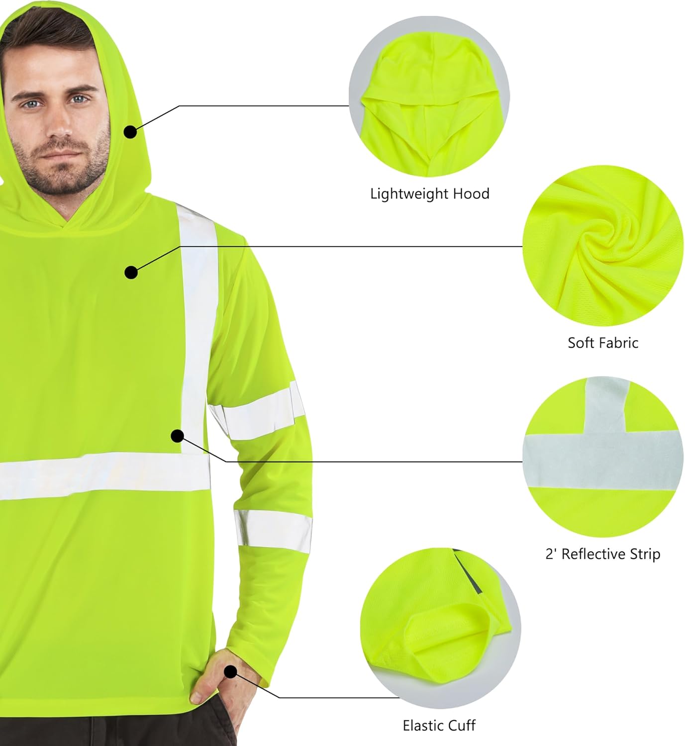 FATONE Hi Vis Shirts Long Sleeve for Work, Class 3 High Visibility Shirts for Men with Hood Reflective, Safety Shirt for Construction 3 PCS, Yellow L - Image 3