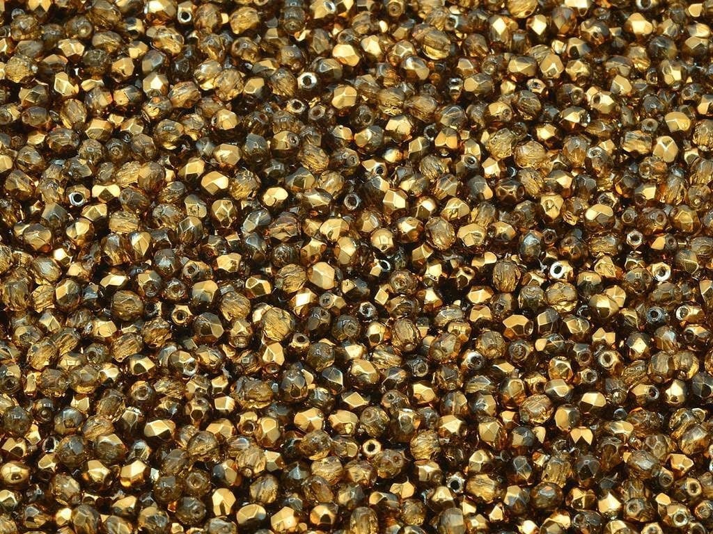 60p Faceted Round Fire Polished Beads, Transparent Green Travertin (50200-86800), Glass, Czech Republic (4 x 4 mm)