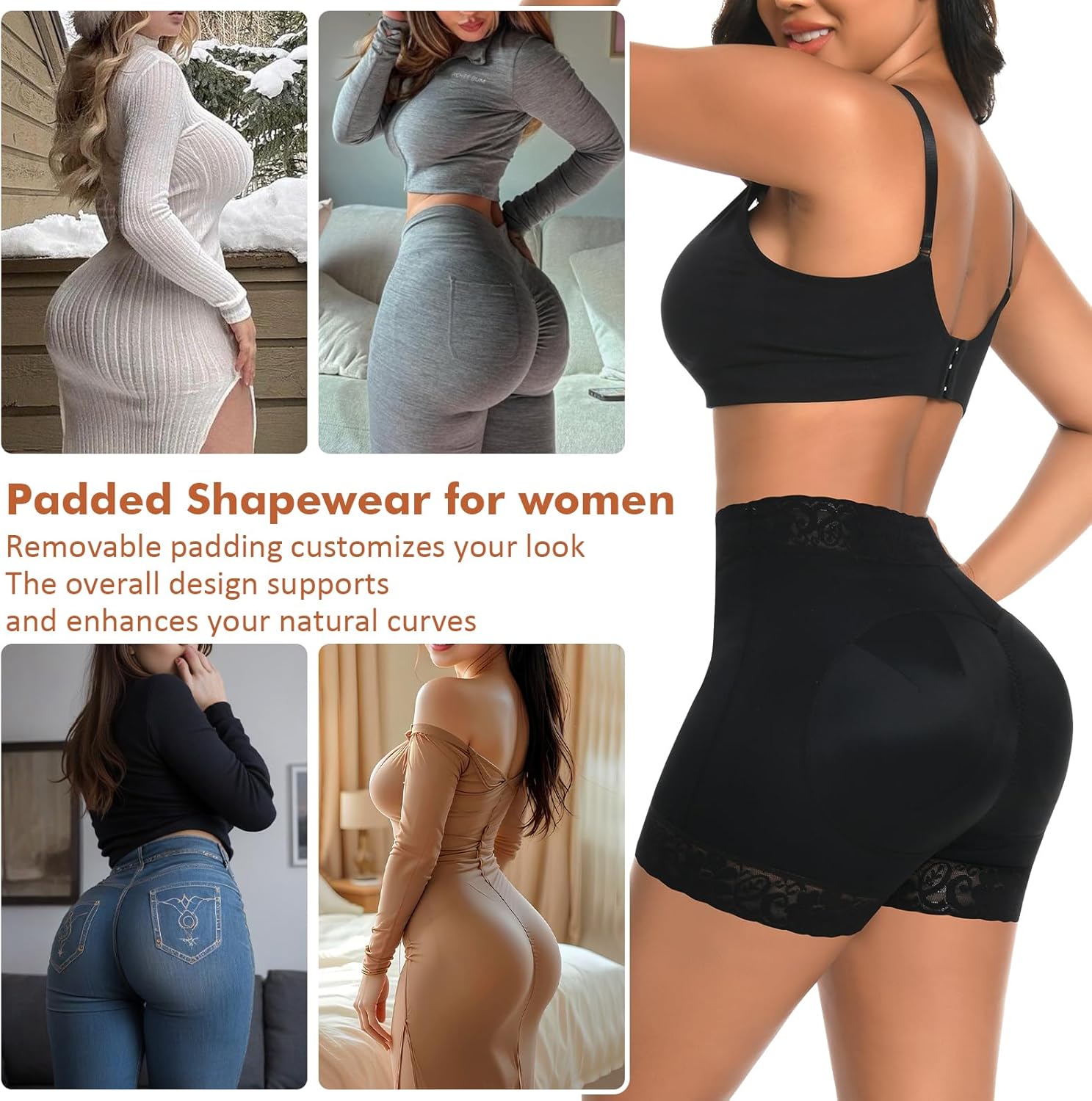 Werena Butt Lifting Shapewear Padded Underwear for Women Tummy Control Shorts Booty Pads Panties Lace Panty Girdle - Image 6