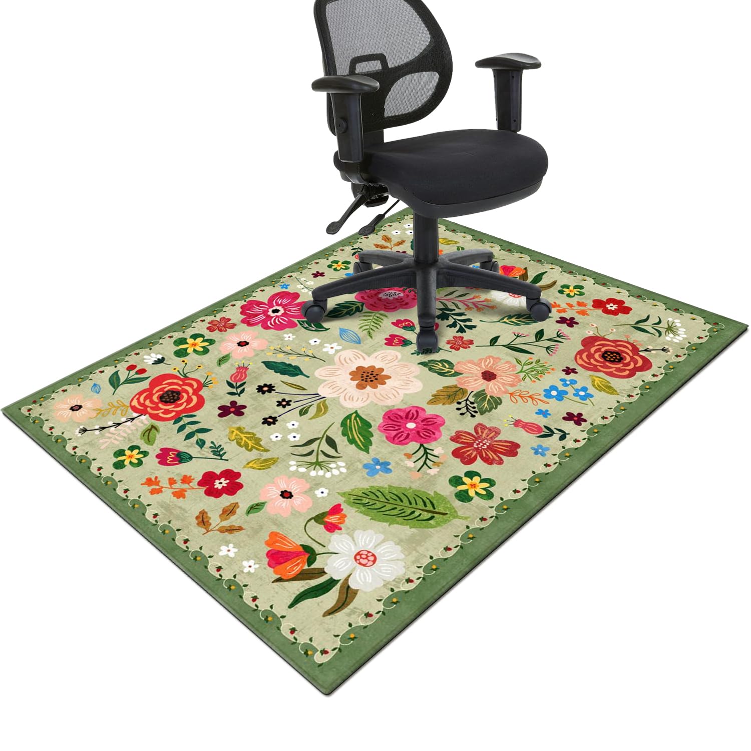 Office Chair Mat for Hardwood & Tile Floor,Boho Floral 60"x48" Office Computer Chair Mat for Rolling Chairs,Under Desk Non Slip Gaming Rug,Rubber
