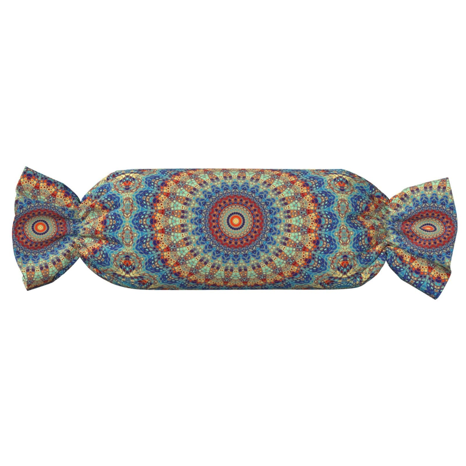 Xiso Ver Round Mandala Print Candy Pillow Cylindrical Comfortable Roll Pillow 9.8" x 24.4" Travel Cervical Pillow Tube Bolster Cushion for Head, Neck,