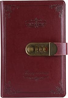 Retro Vintage PU Leder Zahlenschloss Tagebuch Schreiben Notebook Planer Organizer, Passwort Tagebuch Notizblock mit Stift halter, Größe 215x145mm