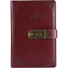Retro Vintage PU Leather Password Notebook Writing Planner Organizer with Combination Lock, Password Lined Wire Binding Diary Personal Sketchbook with Pen Holder, A5 Size 215x150mm