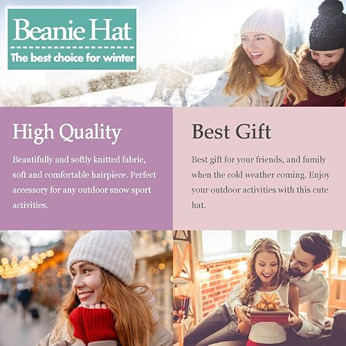 Miniatura 7 de AynnQueen Gorro con cabello unido para mujer, peluca de punto con gorro de punto de invierno a rayas con extensiones de cabello extraíbles de 20