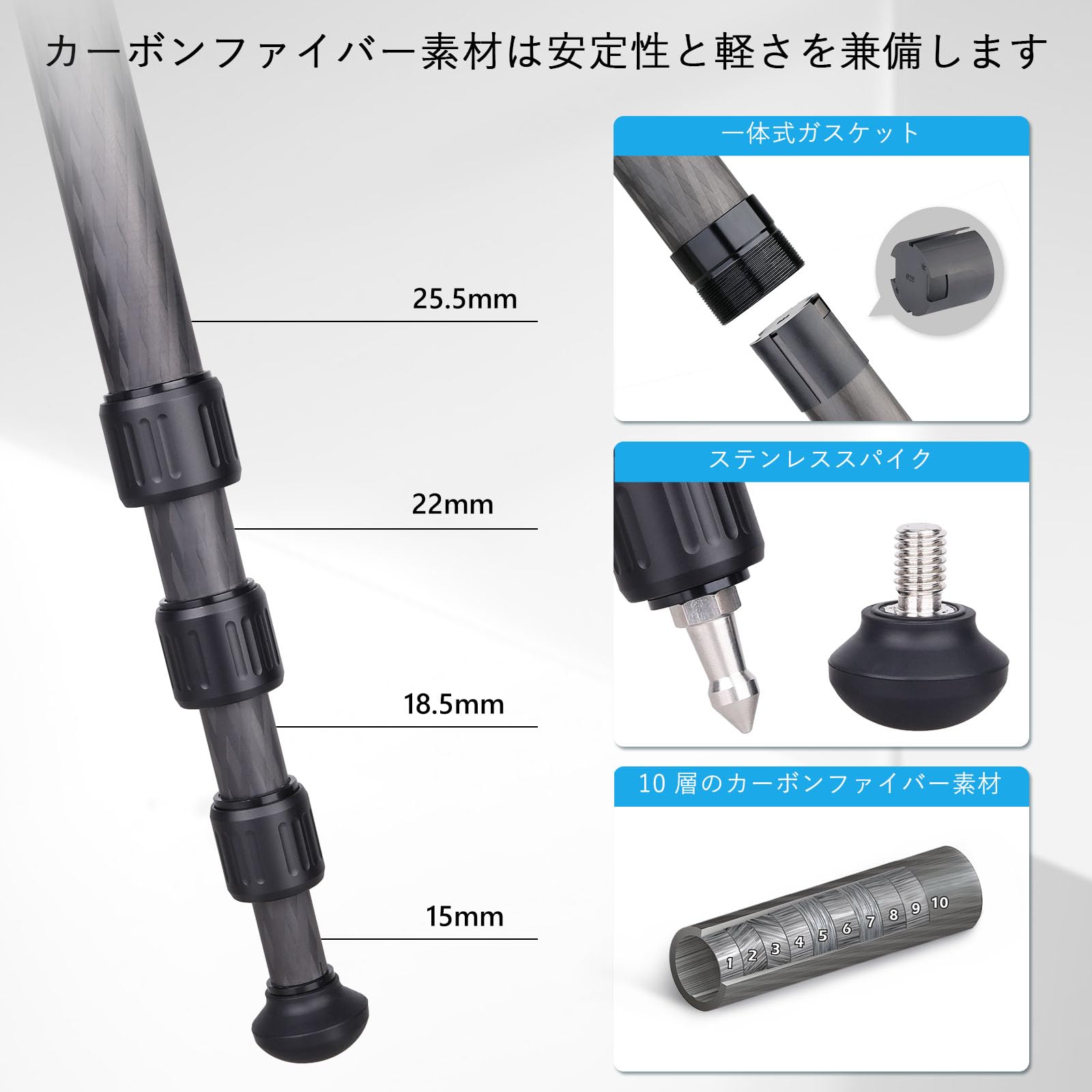 ARTCISE 22mmカーボン 三脚 4.7cm-35.5cm [4C7] Amazon | ARTCISE