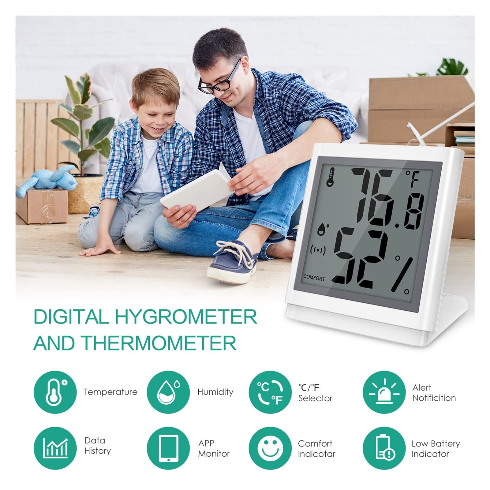 Termometry basenowe Smart Bluetooth Termometr higrometr LCD Wyświetl czujnik do pomalowania na zewnątrz alarmu wilgotności wilgotności do odkrytych i krytych basenów, spa, jacuzzi