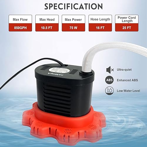 Miniatura 2 de AgiiMan Bomba de cubierta de piscina sobre el suelo, bomba de agua sumergible de 850 GPH para drenaje de piscinas, bombas de sumidero pequeñas