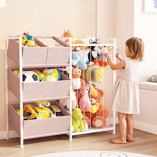 Miniatura 4 de BBLIKE Almacenamiento de animales de peluche, organizador de almacenamiento para niños con 4 contenedores extraíbles, organizador de almacenamiento