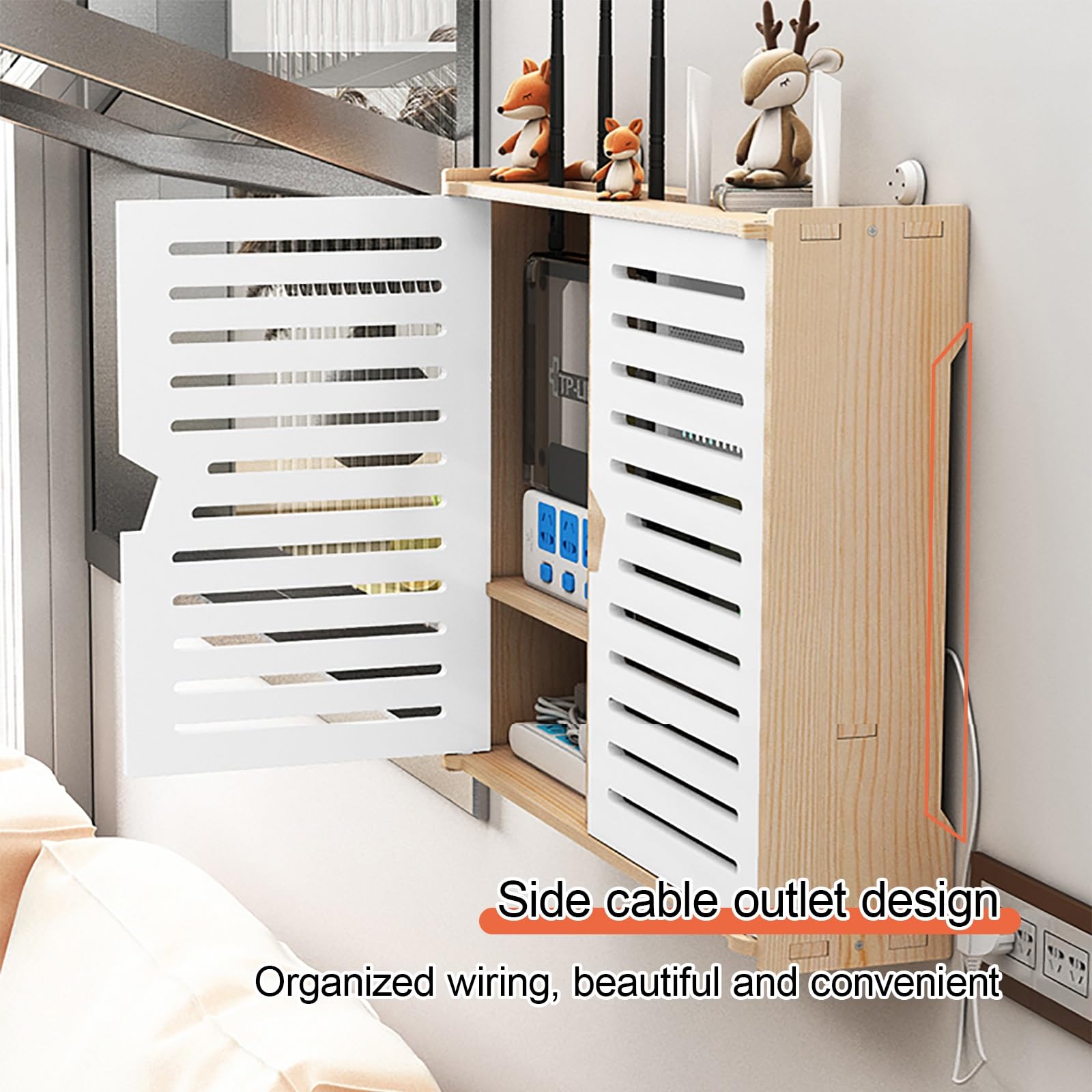 Étagère murale pour routeur WiFi, boîte de rangement et armoire en bois, solution de gestion des câbles, assemblage facile