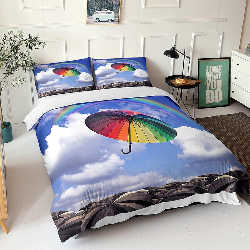 Poszwa na kołdrę Łóżko 180 Parasol Miękka Mikrofibra 3D Poszwa na kołdrę 260x240 Deszczowy Dzień Pościel z zamkiem błyskawicznym Kołdra z 2 poszewkami na poduszki h-1146
