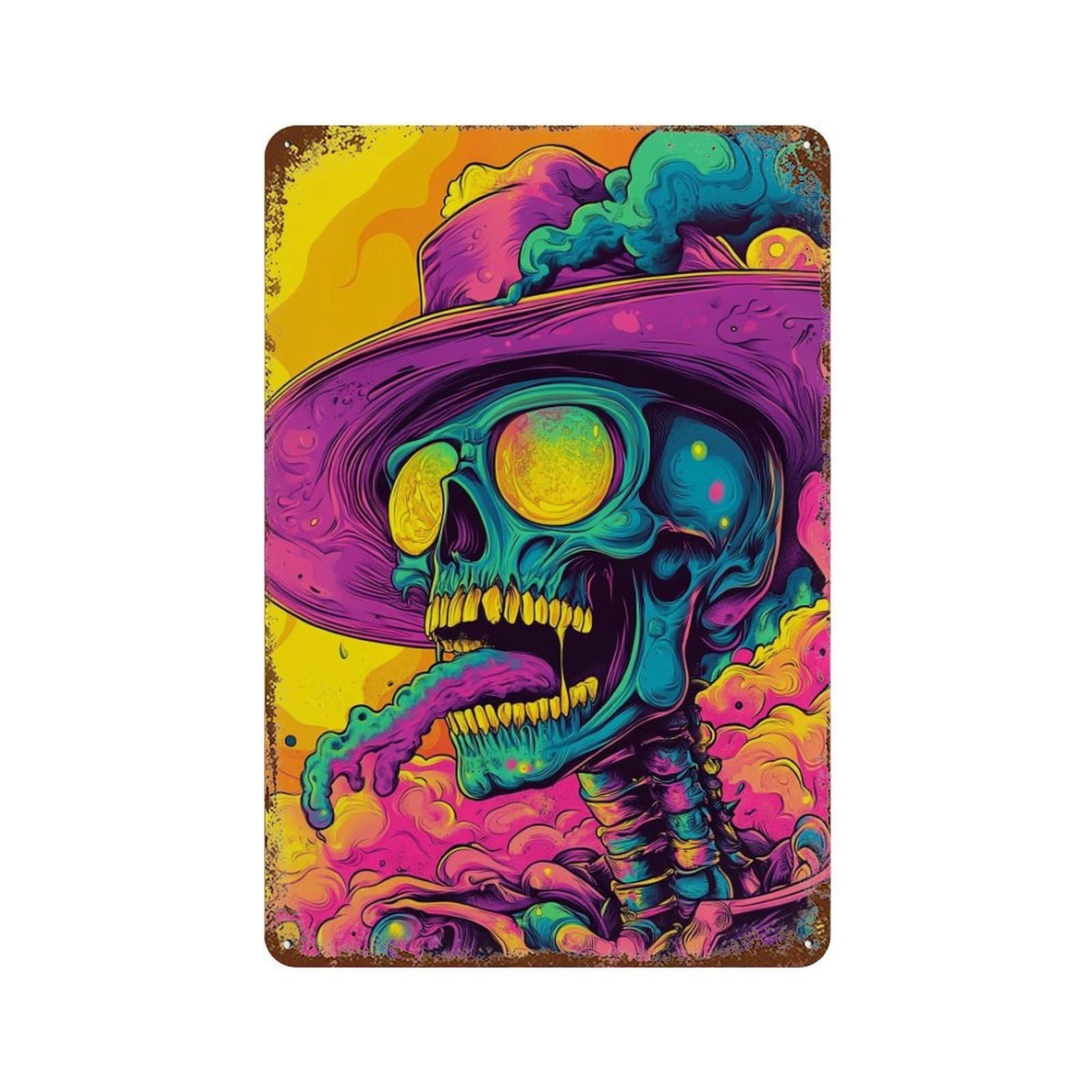 Psychedelic Skull Art Print-1 11.8"x7.9" Decorative Tin Sign, Farmhouse Wall Decor for Farmhouse, Kitchen And Entryway Decor