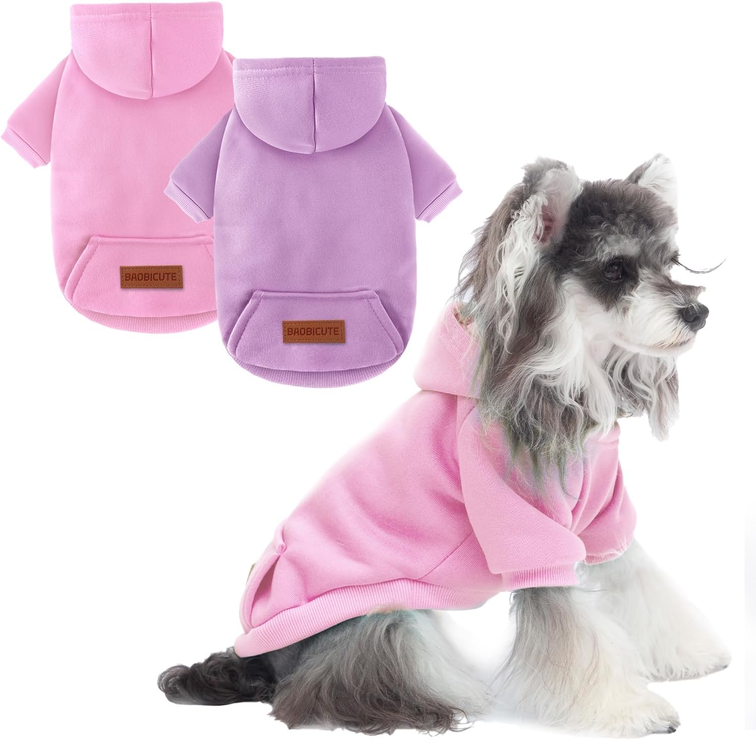 2 pack dog hoodie warm hood dog sweater cold weather small dogs sweatshirt comfort pet clothes for small medium dogs with pockets cats chihuahua clothes for male female girl boy sporty daily wear s (back: 10.6",chest: 16.14") pink+purple