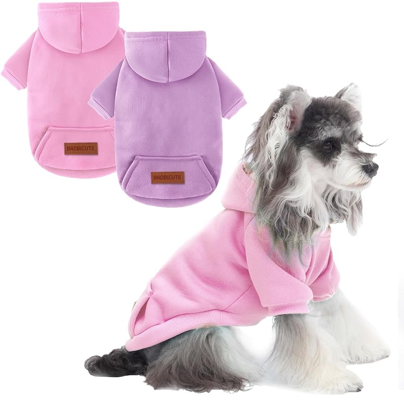Moletom com Capuz para Cães Pequenos BAOBICUTE com Forro de Fleece, Rosa e Roxo, Tamanho M, Pacote com 2