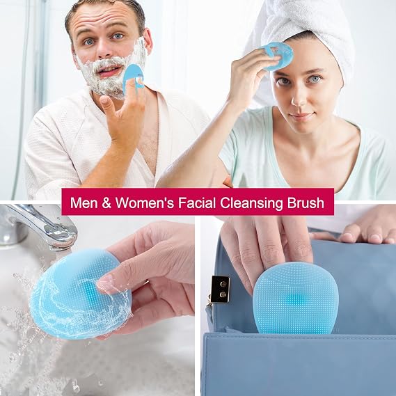Super Soft Silicone Face Cleanser and Massager Brush Manual Facial Brush | INNERNEED Short Bristles Exfoliating Cleansing Handheld Mat Scrubber for Sensitive, Delicate, Dry Skin (Pack of 4)