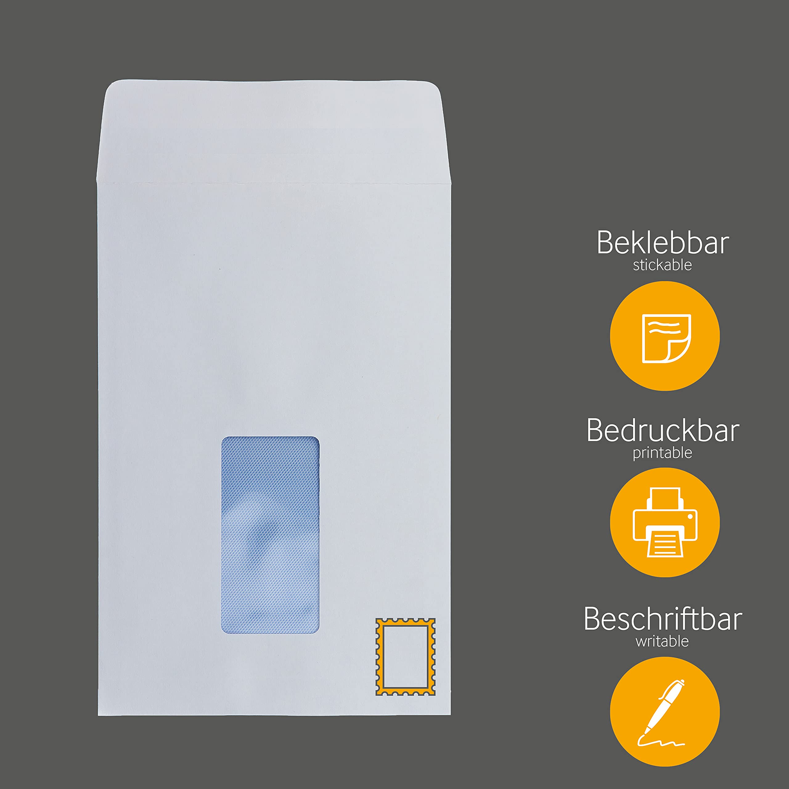 Faltentaschen Versandtaschen, C5, 162 x 229 x 25 mm, weiß, 125 Stück, mit Fenster, Haftklebung mit Abziehstreifen, Gerade Klappe, 120 g/qm Offset, Blanke Briefhüllen