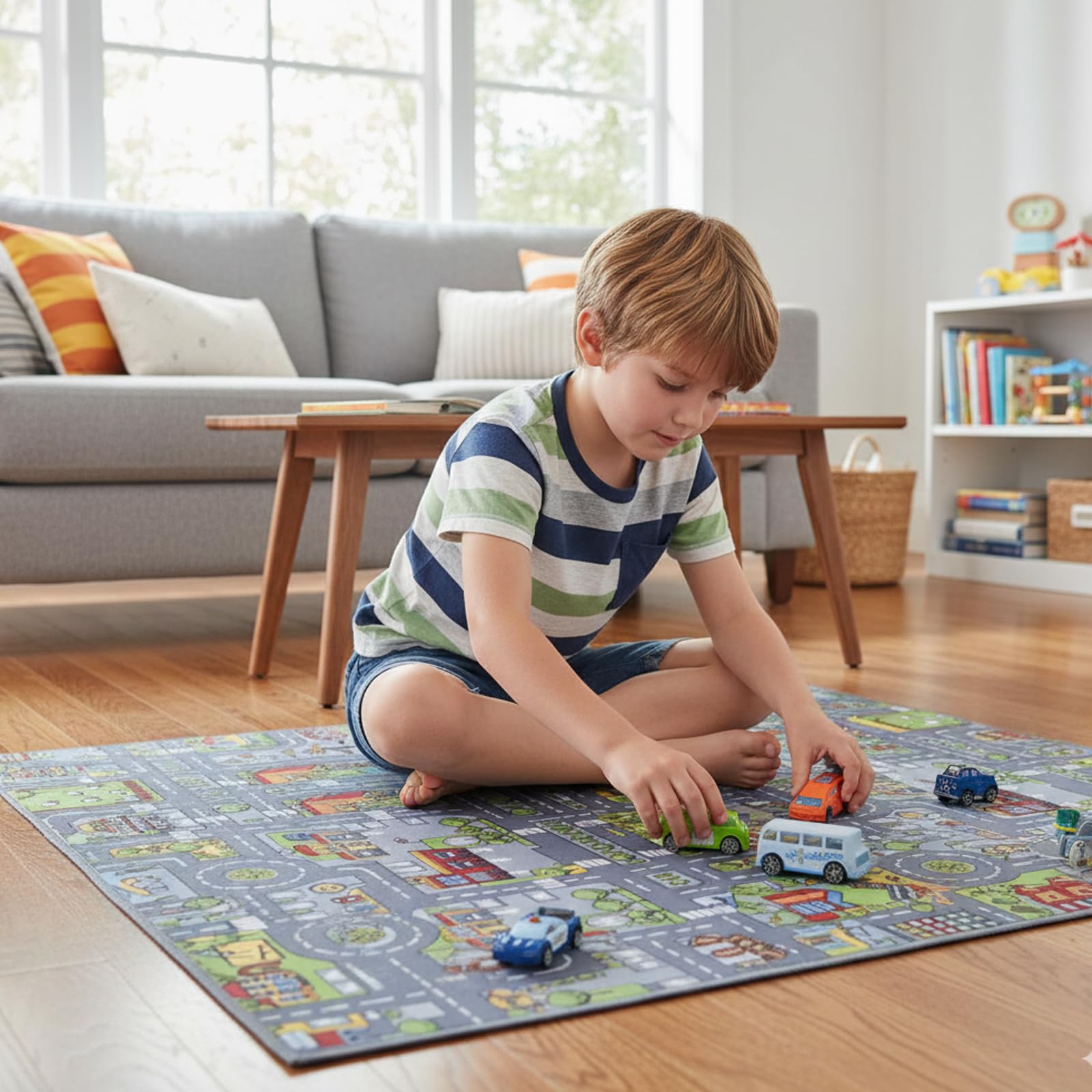 SrgPui Car Play Mat, 50 x 80 cm Car Rug, Non-Slip Floor Mat, Ideal for Imaginative Scenes and Educational Display - Image 2