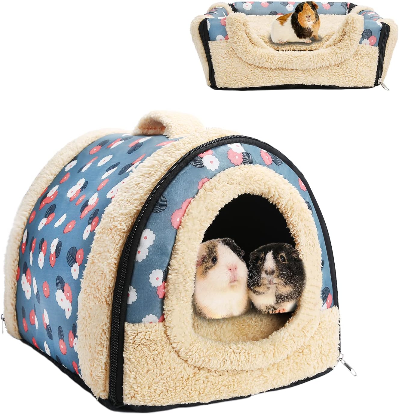 SOFYIALI Guinea Pig Hideout, Hamster Hideout, 2 in 1 Transformable Small Animal Bed Four Seasons General, Suit for Hamster Chinchilla…