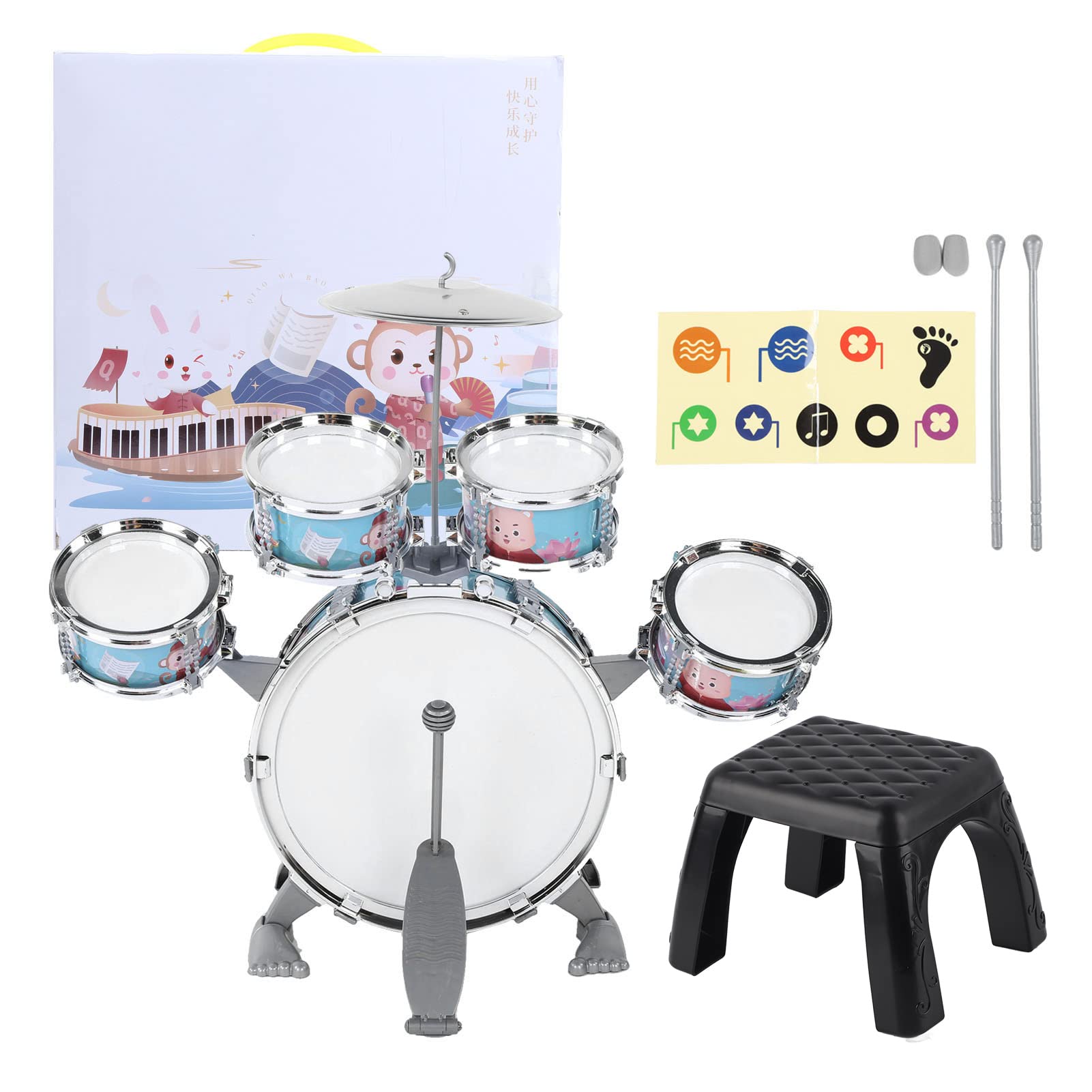 Kindertrommel-Set, Lernspielzeug für Musikalischen Spaß und Rhythmusentwicklung für Im Alter von 1 Bis 6 Jahren aus Umweltfreundlichem Kunststoff, 5 Trommeln und 1 Becken (Blau)