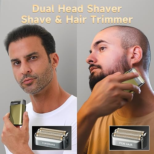 Miniatura 3 de RUIM Afeitadora eléctrica 2 en 1 y recortadora de pelo para hombres, afeitadora profesional de lámina dorada con cabezal flotante 3D, totalmente