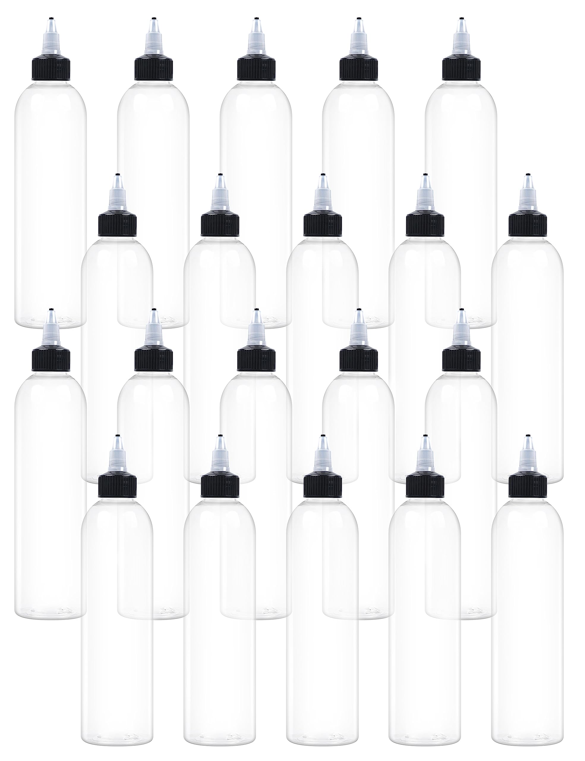 EOSAU 20 Pcs 8oz Plastic Squeeze Bottles with Twist Top Cap, 250ml Clear Dispensing Bottles, Empty Squirt Bottle for Liquids, Sauces, Arts, Crafts,
