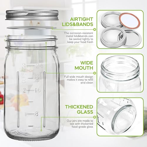 Miniatura 3 de Tarros Mason de 32 onzas de boca ancha, paquete de 4 frascos vacíos de 32 onzas con tapas y bandascalcomaníasmarcadorcepillo para botellas (32 onzas