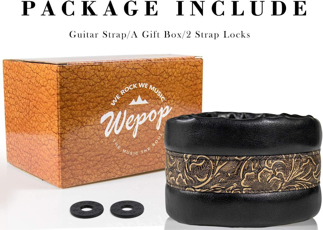Surpop Neoprene Leather Guitar Strap 3.4'' With Carbon Buckle, Leather Top & Back Soft For Bass, Electric Acoustic Guitar