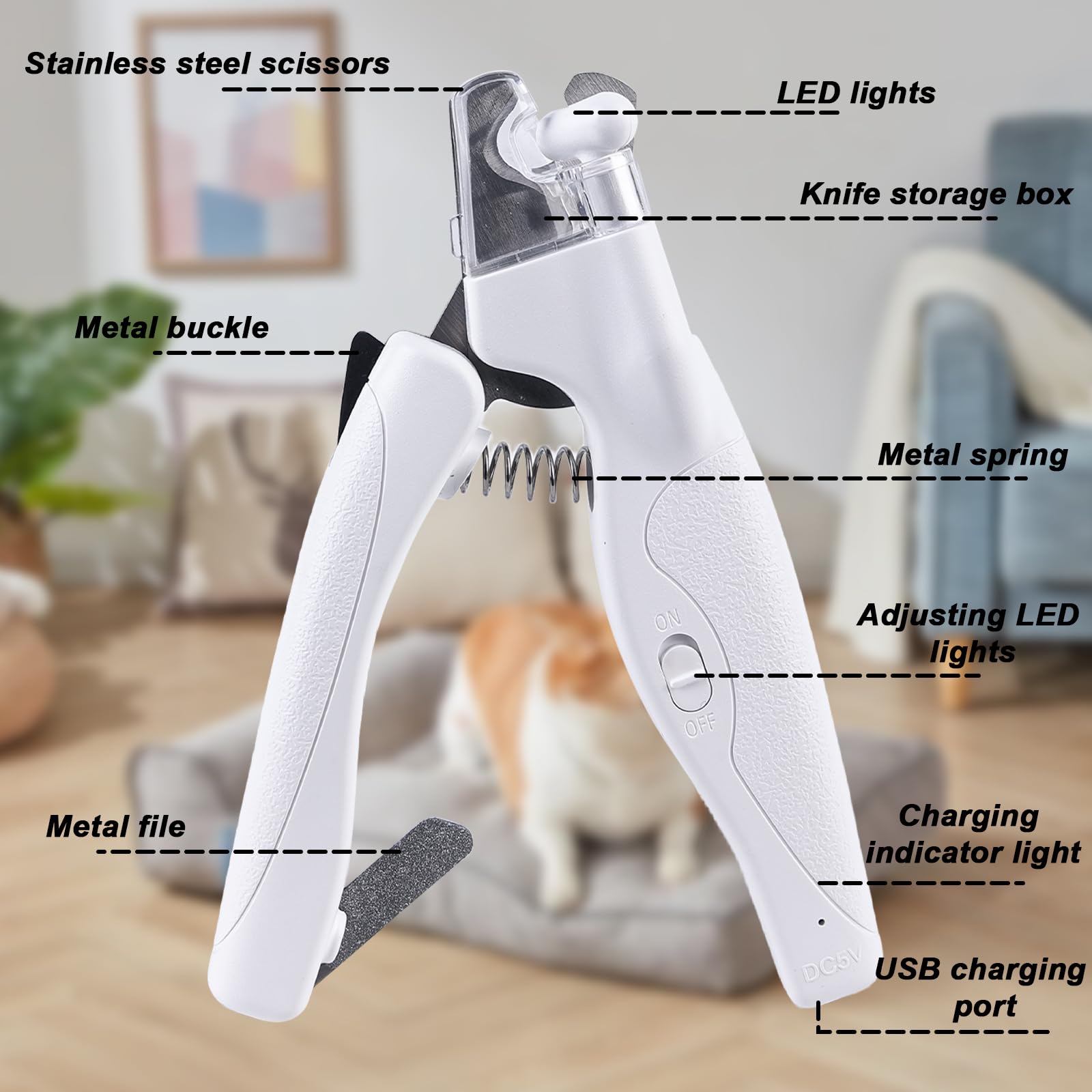 nagelknipper met ledlicht voor honden katten, 2 in 1