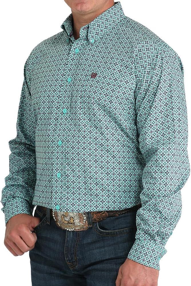 Cinch Men's Turquoise Circle Print Shirt - Image 2